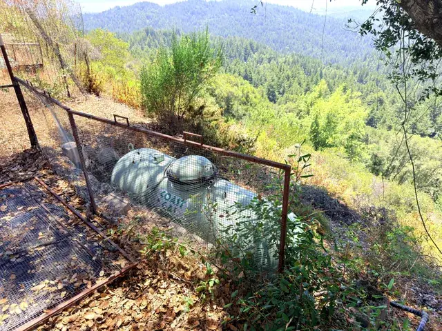 Propane tanks in a fenced enclosure